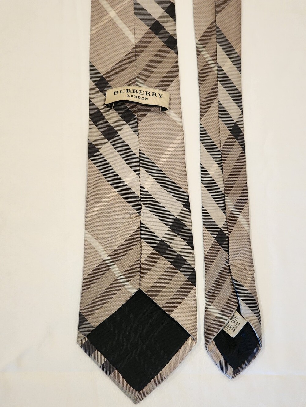 Burberry Taupe and Black Plaid Silk Tie - Picture 4 of 10
